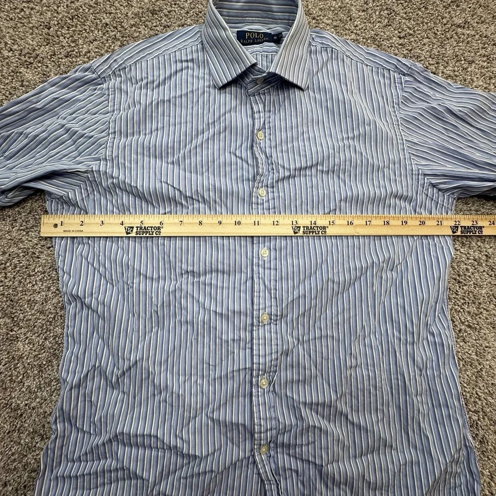 Polo Ralph Lauren Long‎ Sleeve Button Blue White Striped Shirt Pony 16